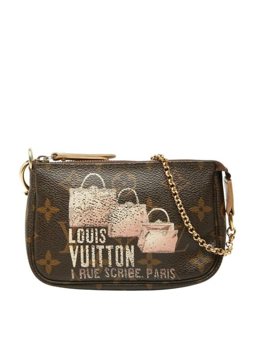 Louis Vuitton Monogram Mini Pochette Mini Handbag Pouch Brown Leather - Picture 1 of 10
